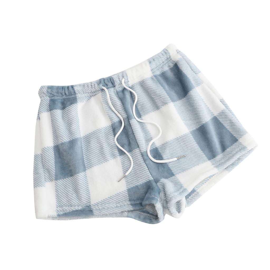 Женские пижамные шорты, плюшевые шорты для сна, мягкие пижамные штаны с эластичной резинкой на талии, клетчатые брюки