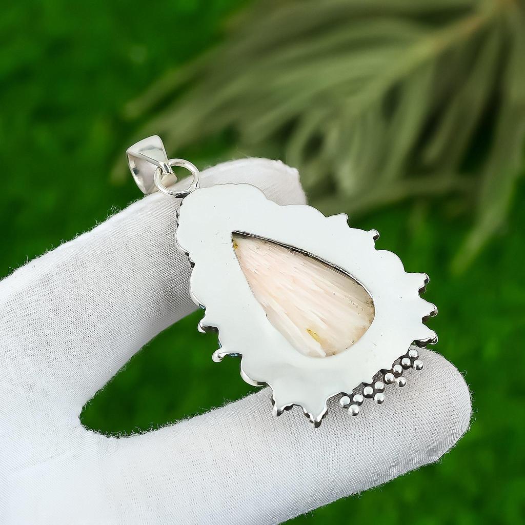 Daughters Day Sale Natural Scolecite Mother Bezel New Pendant Jewelry 925 Silver