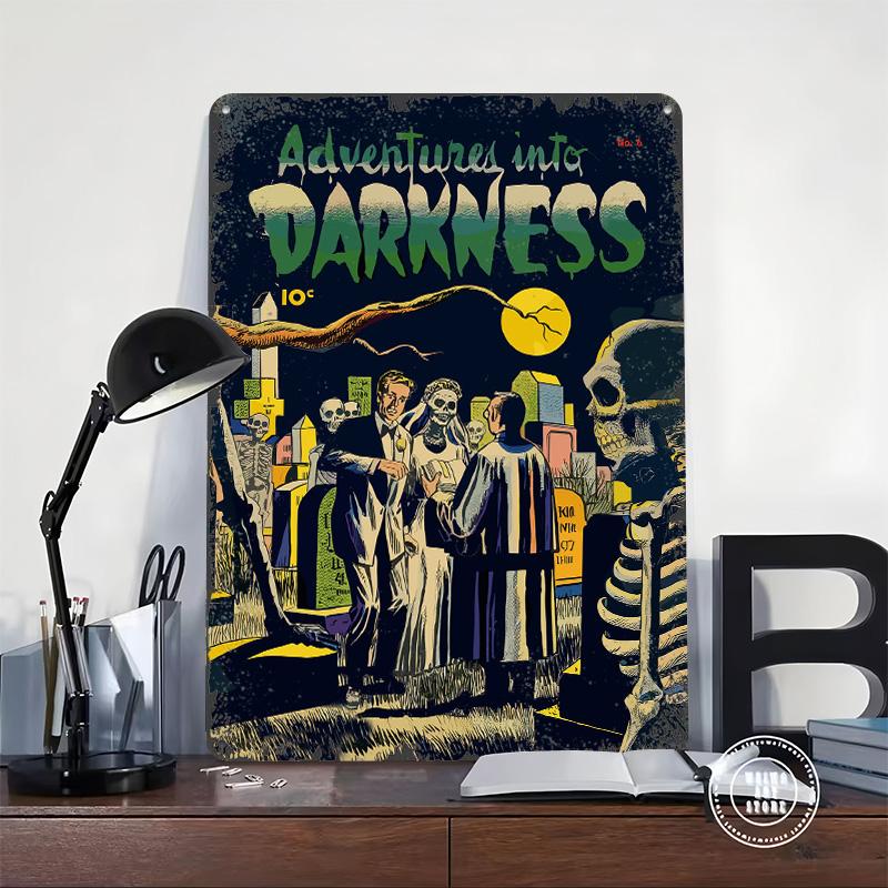 Vintage Horror Comic Tin Plaque Poster Customized Wall Art Retro Vintage Metal Signs for Man Cave Aesthetic Room Decor Men Home