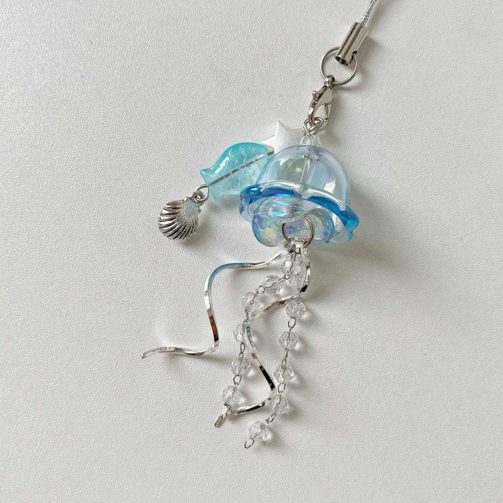 Sea Shell Fish Y2K Jellyfish Mobile Key Chain Jellyfish Tassel Phone Charm Keycord Mobile
