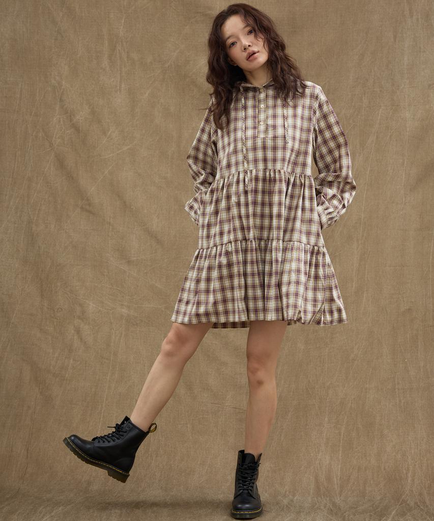 Manavis Seven Hooded Tiered Dress [Beige]