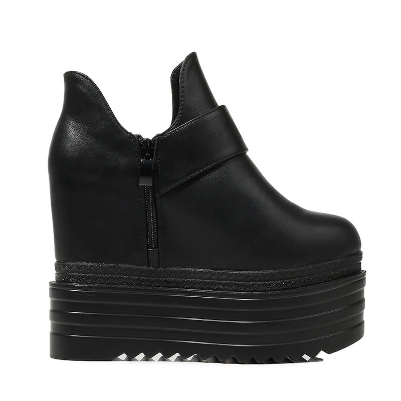 Gdgydh Модные женские ботильоны на танкетке с пряжкой, короткие ботинки на плоской платформе и каблуке с металлическим декором, увеличивающие рост, на молнии