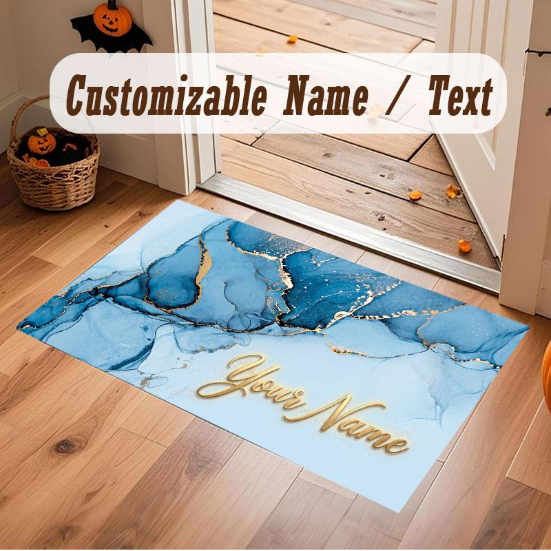 Abstract Geometric Theme Crystal Velvet Floor Rug Personalized Custom Name Text Warm Carpet Home Decoration