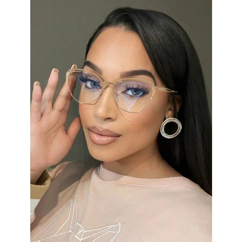 Женские ретро очки «кошачий глаз» с металлической оправой, инкрустированные стразами, модные очки для ежедневного чтения и поездок на работу, аксессуары для очков для женщин