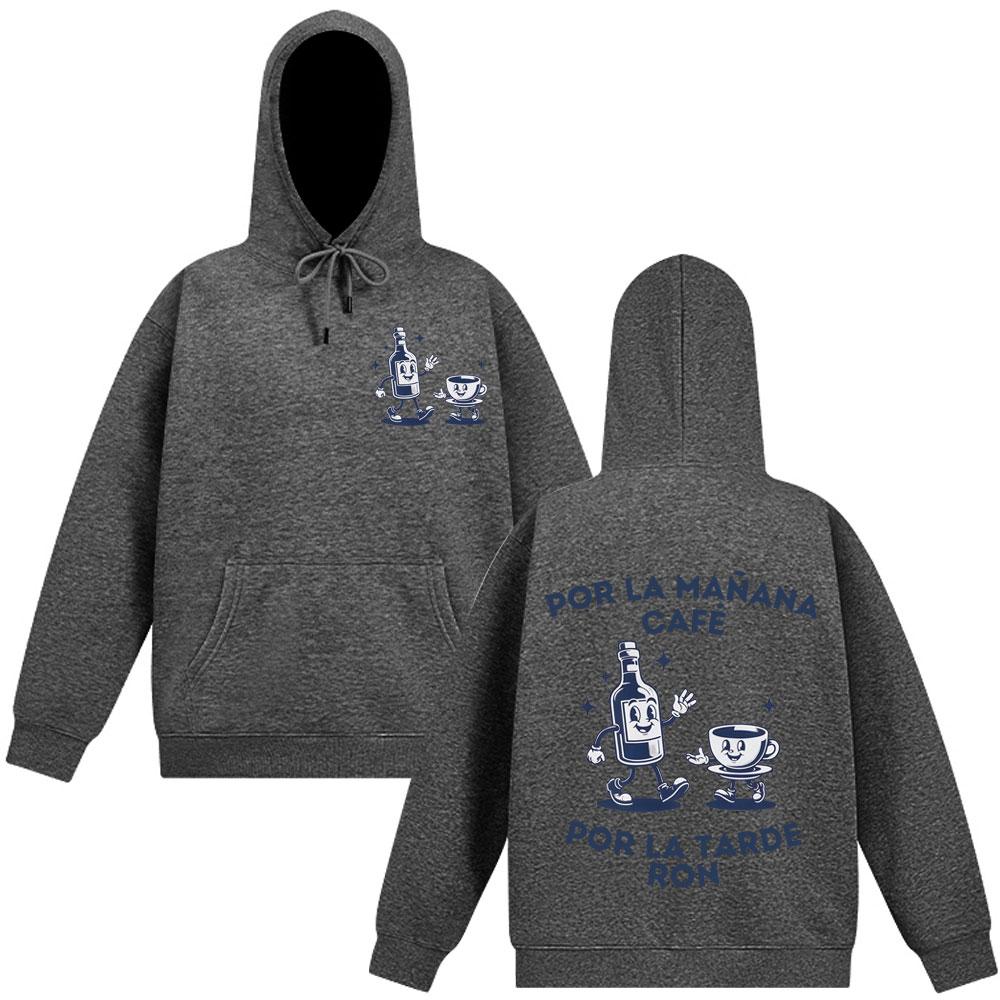 Bad Bunny Café Con Ron Graphic Vintage Hoodie Unisex Fashion Clothing Long-sleeved Harajuku Casual Pullover Streetwear Fan Gift