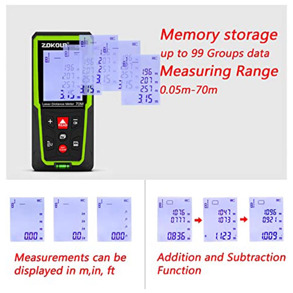 Shockproof Laser Distance Meter Electronic Ruler Laser Digital Tape Stable Multi-functional Laser Range Finder with 99 Data Storage 2 AAA Batteries