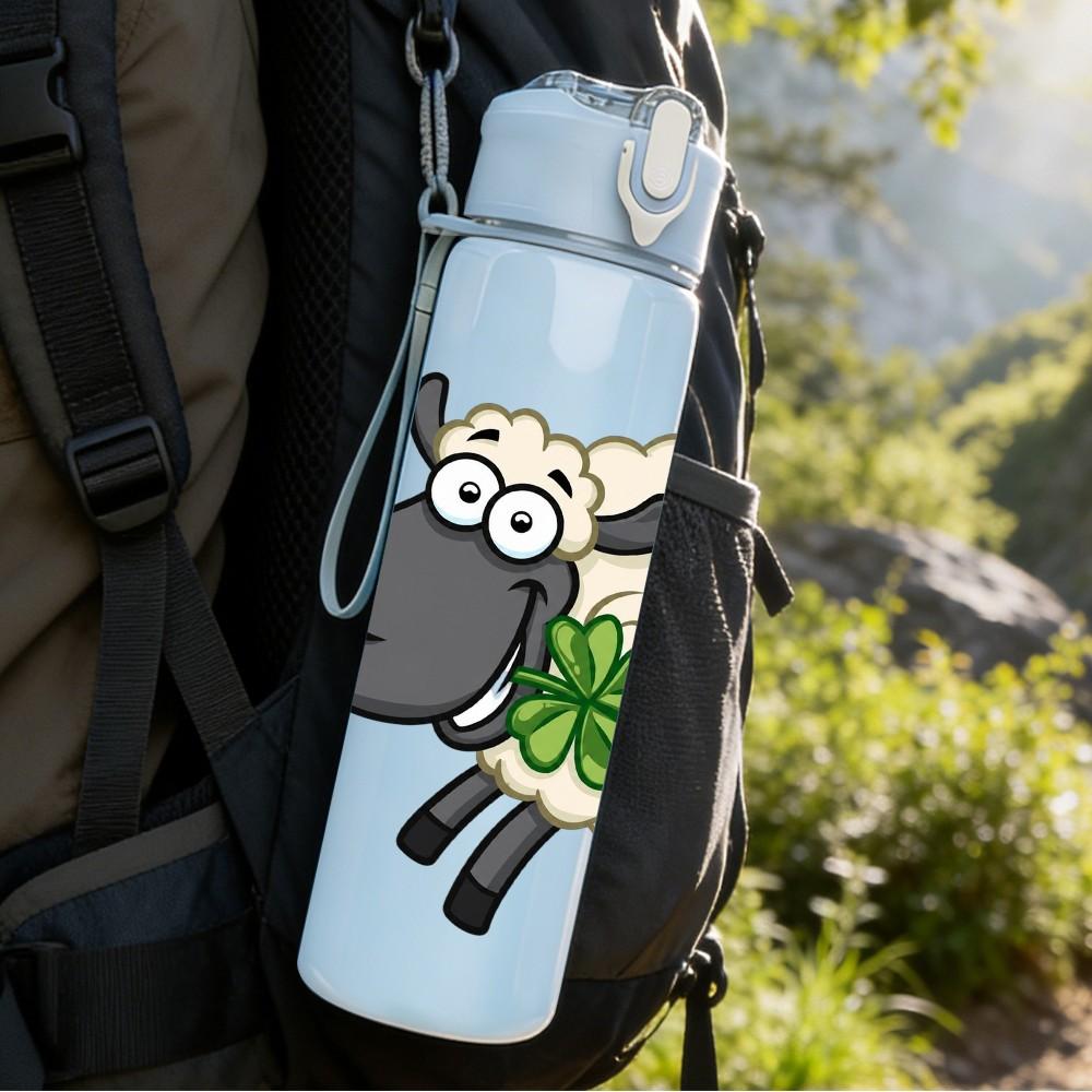 1PC Fluffy Cartoon Sheep Farm Animal Print 750ml Color Plastic Sports Water Bottle Leakproof Flip Straw Lid Suitable for Sports Office Home Use