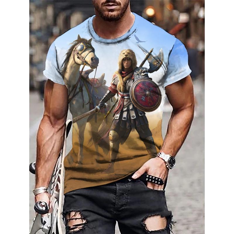 Short Sleeved Summer Spider Beast Digital Printed Fashionable T-shirt with Loose Fitting Head Round Neck Made of Milk Silk T-Shirts (men’s)