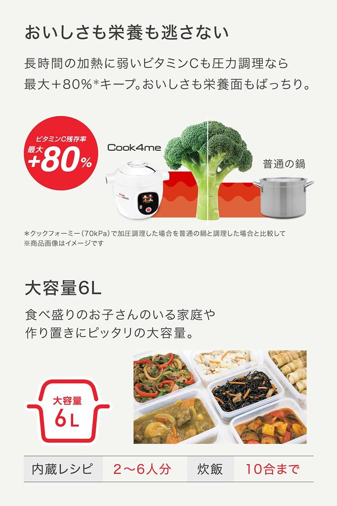 Tefal Electric Pressure Waterless Large For 2 to 6 Recipe Type 4 Functions in 1 for Me Time Удобная белая плита CY8511JP, Приготовление пищи, Емкость, 6 л,