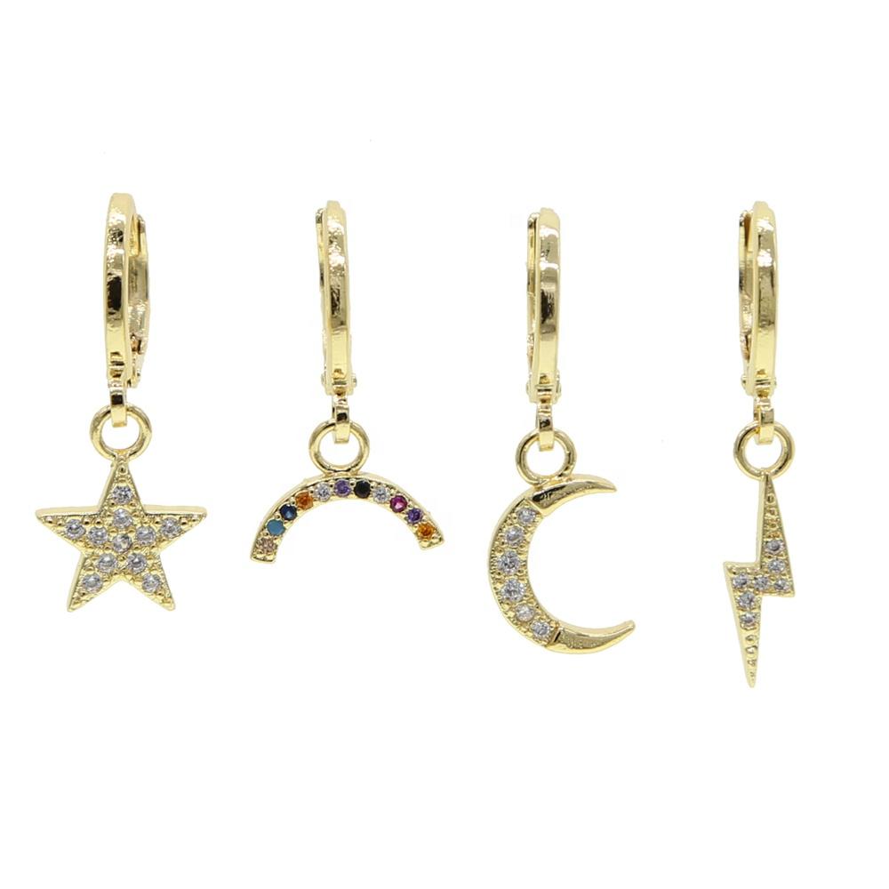 New Arrived Cute Lovely Fashion Women Jewelry Set of 4 Pcs Cz Moon Star Flash Lightning Dangle Earring