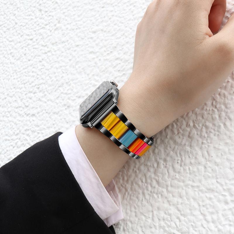 Ремешок из нержавеющей стали+смолы Для Apple watch band 40 мм 45 мм 44 мм 49 мм 41 мм 38 мм Металлический браслет iwatch series 9 8 7 6 5 SE ultra 2
