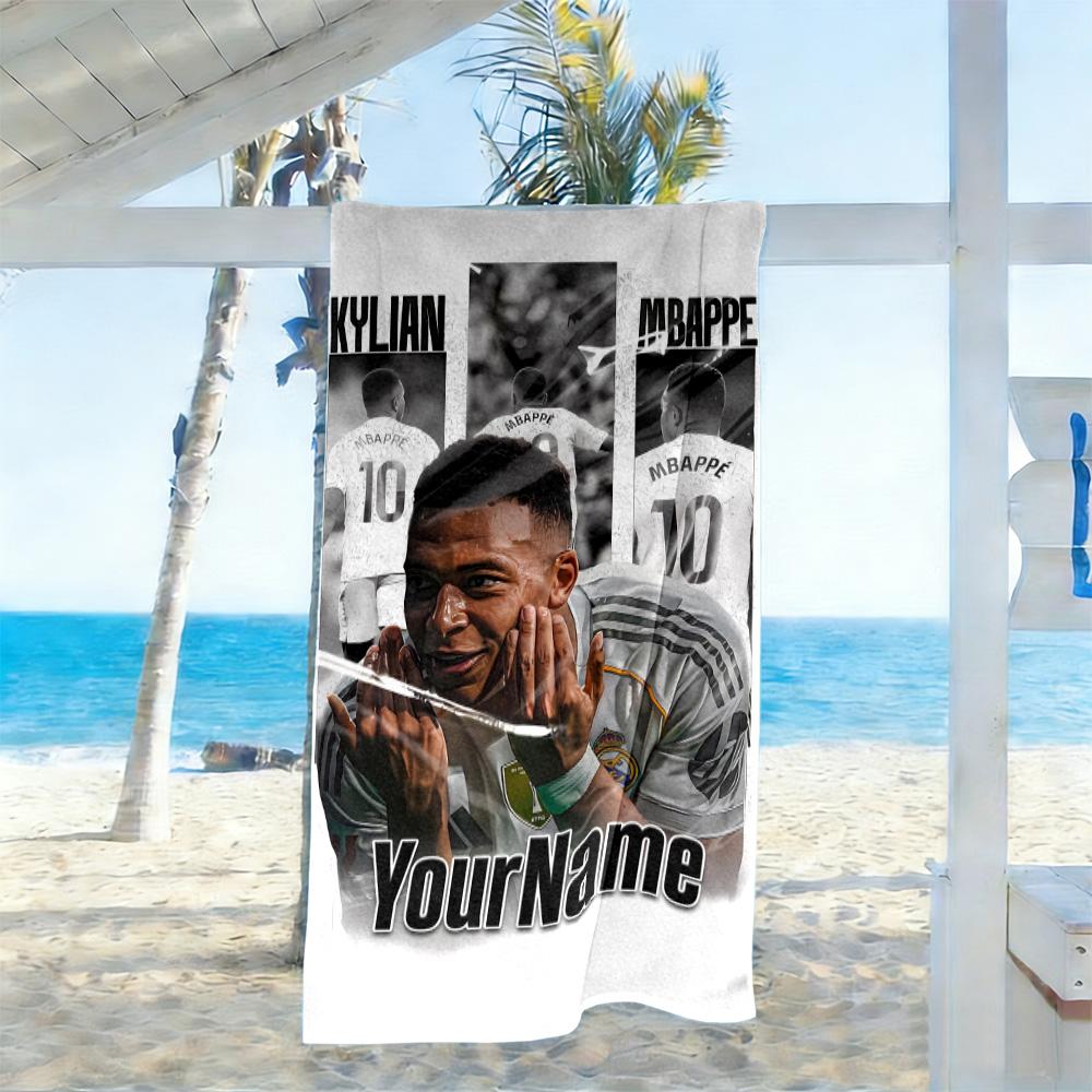 Mbappe Personalized Text Beach Towel Super Soft Microfiber Quickdry Fabric Ideal for Travel Outdoor Swim Pool Yoga Surf Camping Hiking Gym Gift Holida
