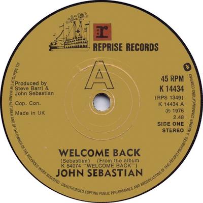 7-дюймовая пластинка JOHN SEBASTIAN - Welcome Back K14434 Reprise Records 1976 UK Rock Б/у