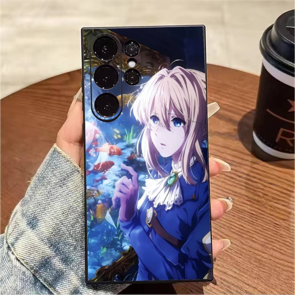 Чехол для телефона Auto Memory Doll V-Violet E-Evergarden для Samsung S25, S24, S21, S22, S23, S20, Ultra, S26, Plus, Fe, Note, 5G Черный