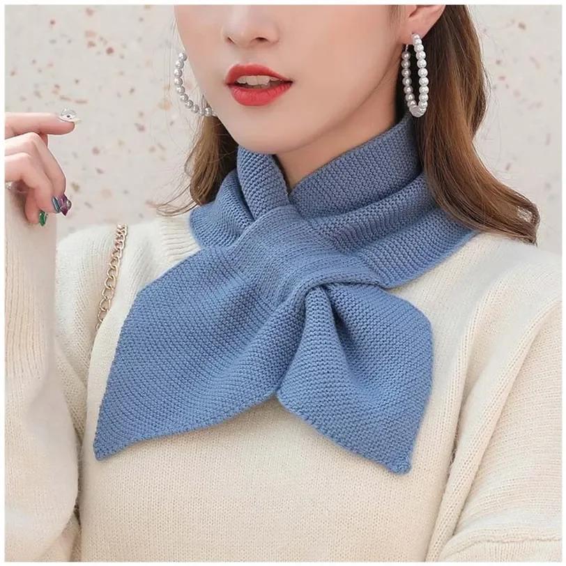 1 Pcs Women Casual Cross Fishtail Scarf Straps Shawl Ladies Autumn Winter Scarf Soft Neck Scarf Girls Knitted Sweater Bowtie
