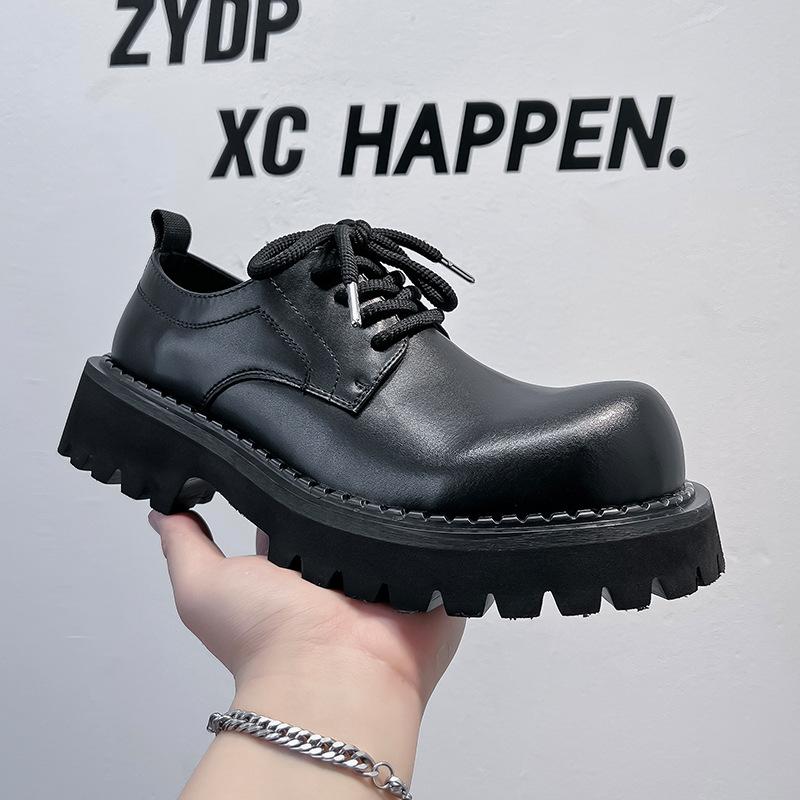 Paris Derby Shoes Men's Premium Minimalist Style Carbon Black Big Head Leather Shoes Commuter Casual Loafers 1032-A