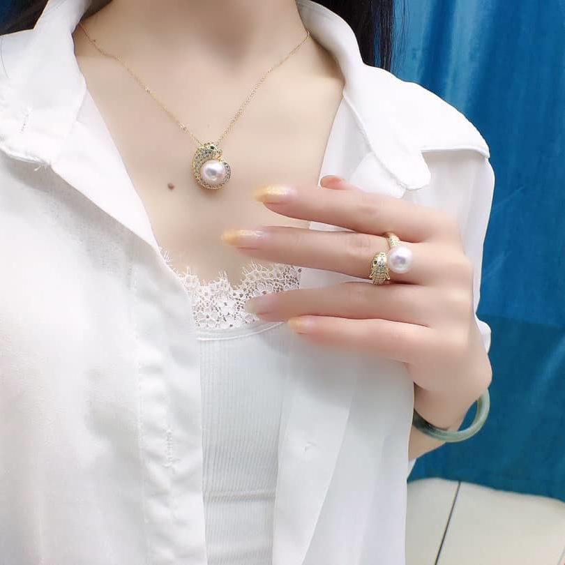 14k Gold Leopard Pearl Diamond Jewelry Set 925 Sterling Silver Wedding Rings Earrings Necklace For Women Men Engagement Jewelry