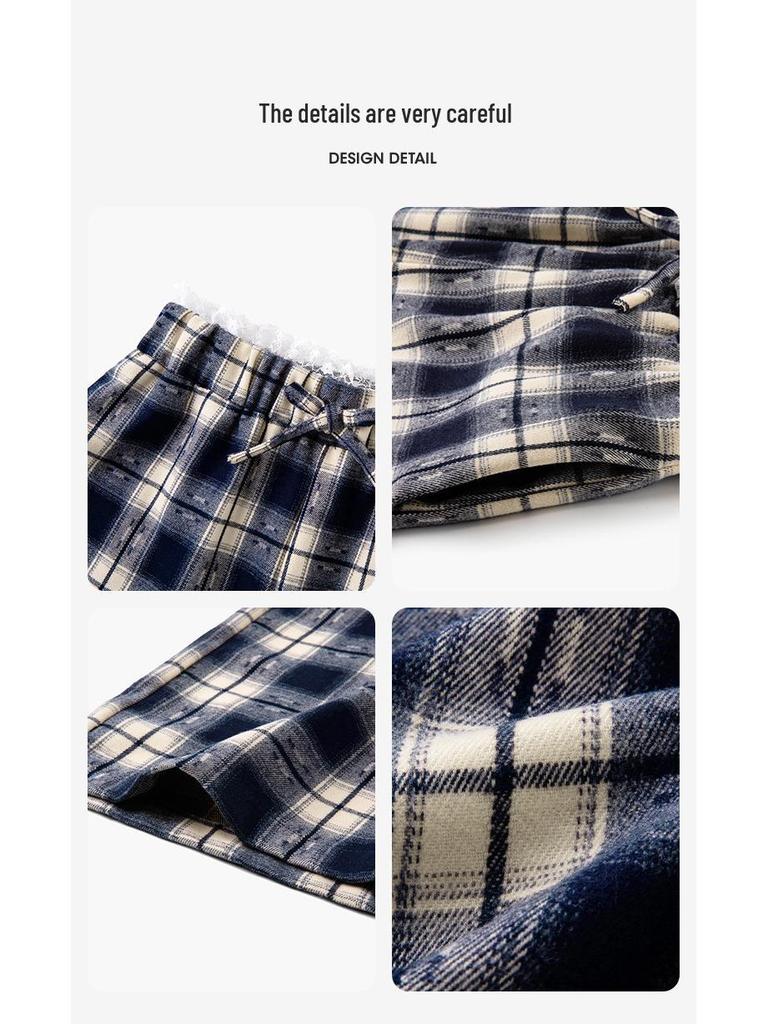 Кружевные брюки с высокой талией и широкими штанинами в клетку для девочек Минни - Мода Осень 2025