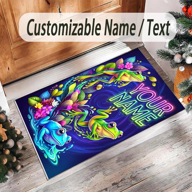 Frog Theme Crystal Velvet Floor Rug Personalized Custom Name Text Warm Carpet Home Decoration