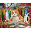 5D Diamond Painting Full Drill Round DIY Diamond Embroidery Cat Read Book Cross Stitch Full Round