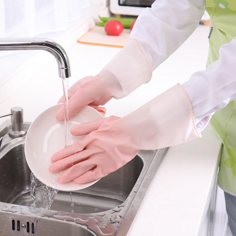 Transparent White Waterproof Non-Slip Thin Rubber Cleaning Gloves for Dishwashing and Laundry