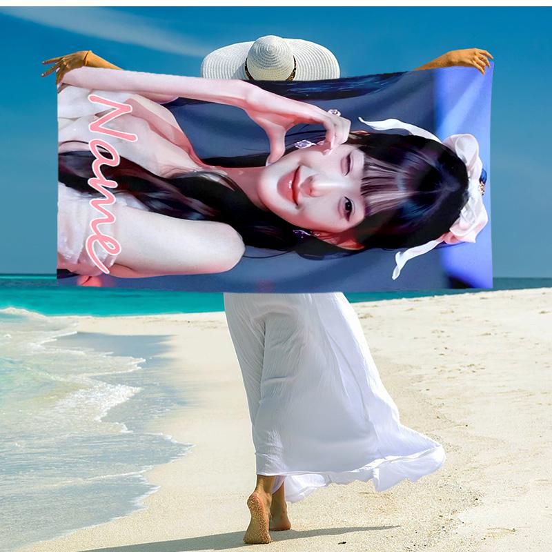 Personalized customized proof beach towel with Wonyoung pattern - soft, absorbent,quick-drying,perfect swimming,camping&bathing