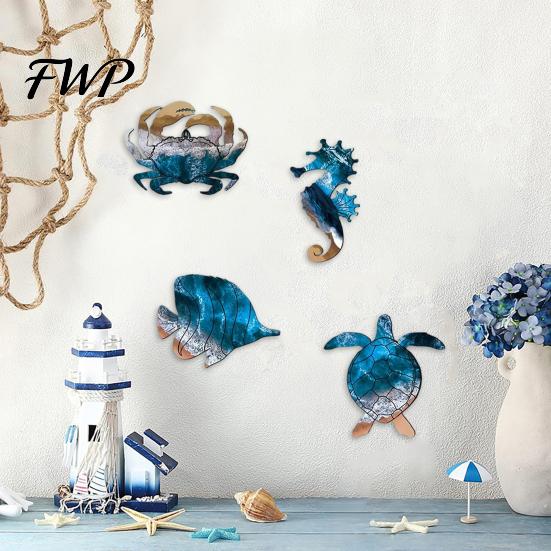 High-definition Printed Sign 4 Pcs Summer Wooden Sign, Coastal Ocean Animal Hanging Decor, Cute Sea Beach House Decoration Turtle Crab Seahorse