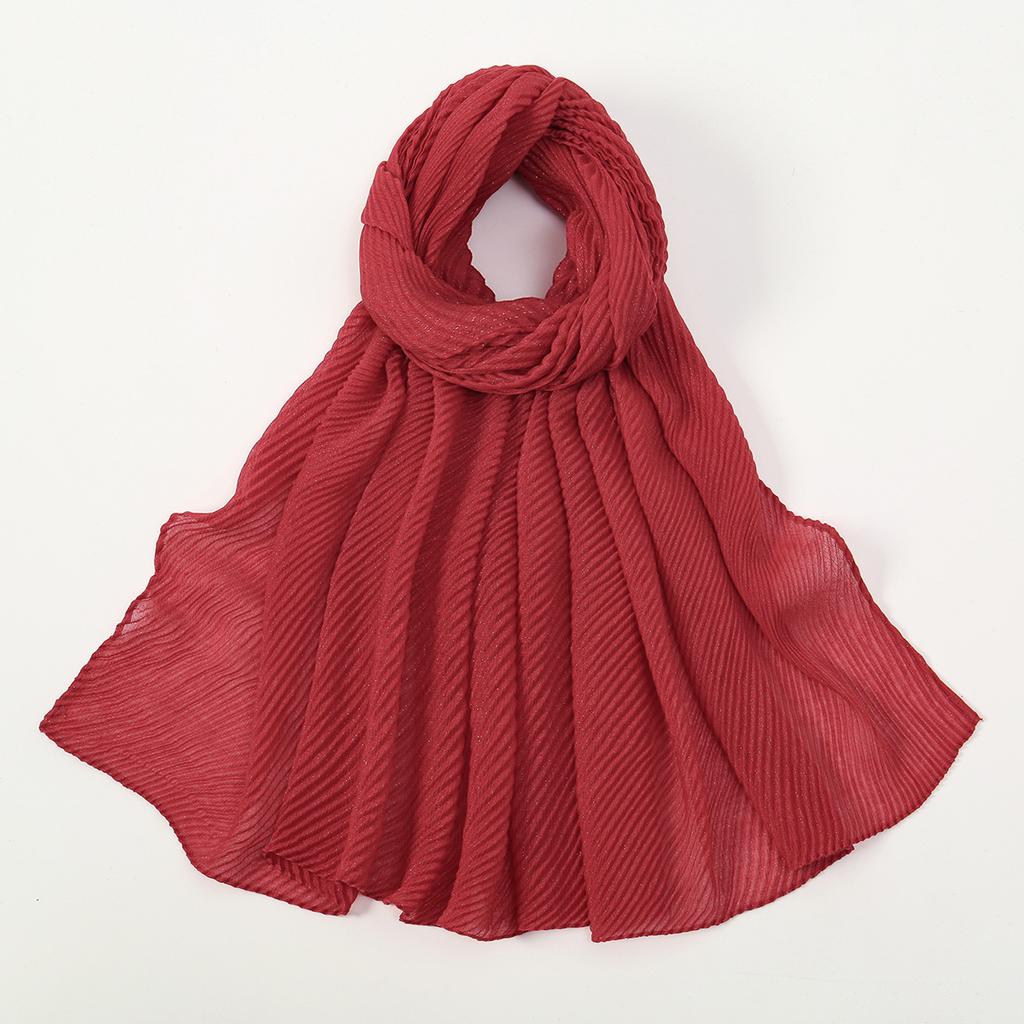Big Size Pleated Shimmer Cotton Hijab Scarf For Women Muslim Long Shawls Solid Headscarf Wraps Islamic Headband Turban 180*90cm
