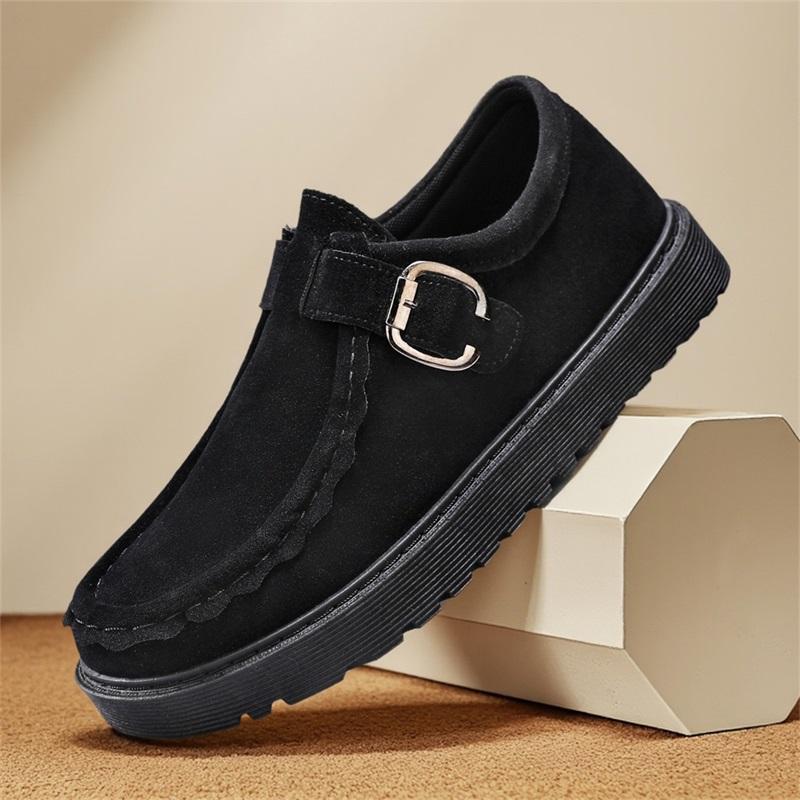 Мужские бежевые замшевые повседневные лоферы больших размеров Удобная толстая подошва Нескользящая обувь для ходьбы Модная и трендовая обувь 2025