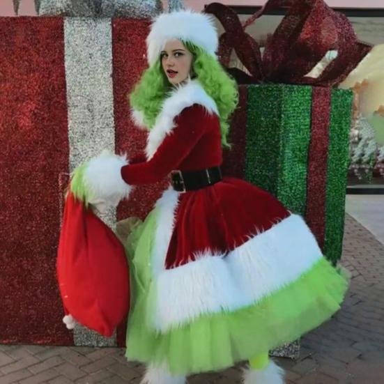 Рождественское платье для женщин 2 шт. Миссис. Костюмы Клауса и набор шляп Бархатный пушистый костюм Санта-Клауса для рождественской праздничной вечеринки Косплей