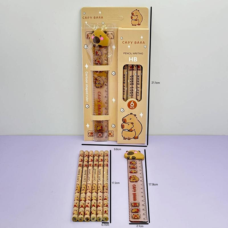 1 набор Капибара Мультяшный Каваий Деревянные Карандаши с Грифелем HB с Линейкой Милые Студенческие Канцелярские Товары Офисные Принадлежности Подарки на День Защиты Детей