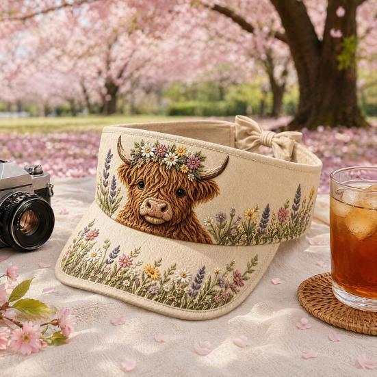 Retro Style Sun Hat, Rustic Highland Cow Floral Print Summer Hat, Lightweight Empty Top Hat for Spring Summer Outdoor Activities Morning Walks