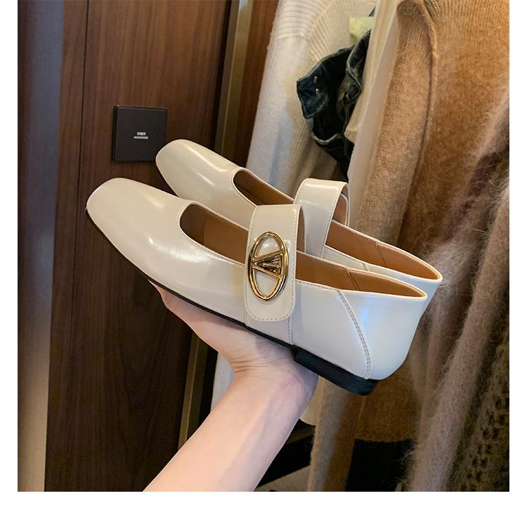 Sheepskin Version~ French Retro Leather Shoes Square Head Velcro Mary Jane Shoes Women's Shallow Mouth Flat Bottom Commuter Shoes