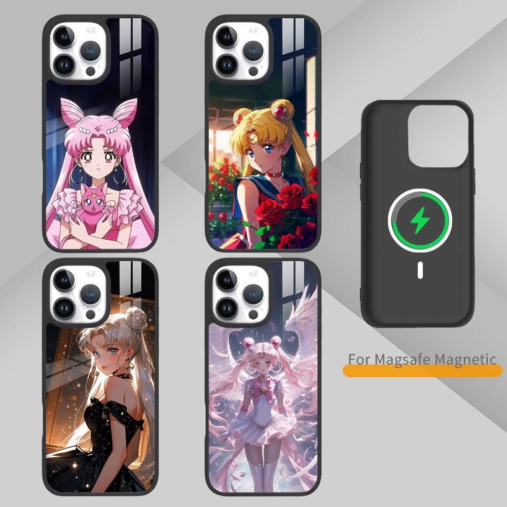 Cartoon P-Sailor Moons Phone Case For iPhone 17,16,15,14,13,Pro,Max,Plus,Magnetic For Magsafe Wireless Charging