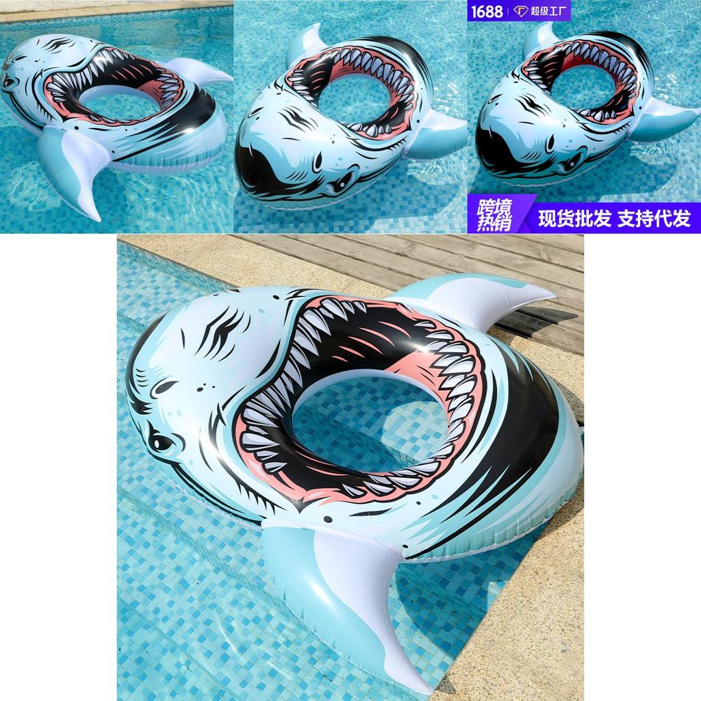 Реалистичный 3D-печатный плавательный круг в виде акулы, толстый ПВХ, надувной поплавок, взрослый водный буй, спасательный круг, надувной кит для катания