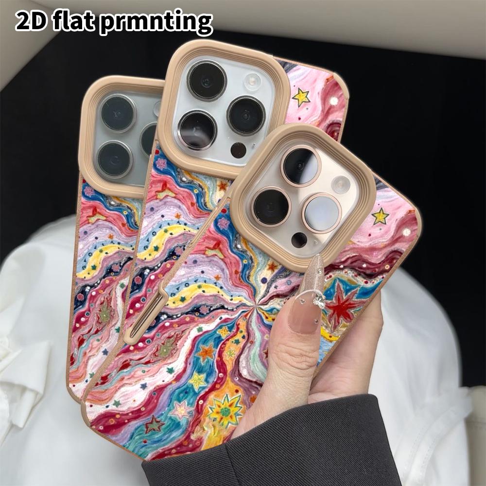 Phone Case: 2D flat lambskin suitable for iPhone 18 17 16 15 14 13 Pro protective case, rainbow star burst, Christmas and Halloween gifts