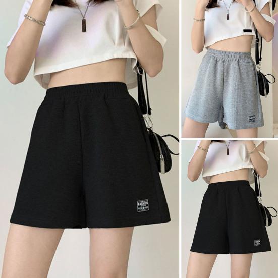 Короткие брюки с эластичной резинкой на талии и вафельным дизайном с высокой талией, свободные летние брюки из полиэстера с широкими штанинами, короткая женская одежда