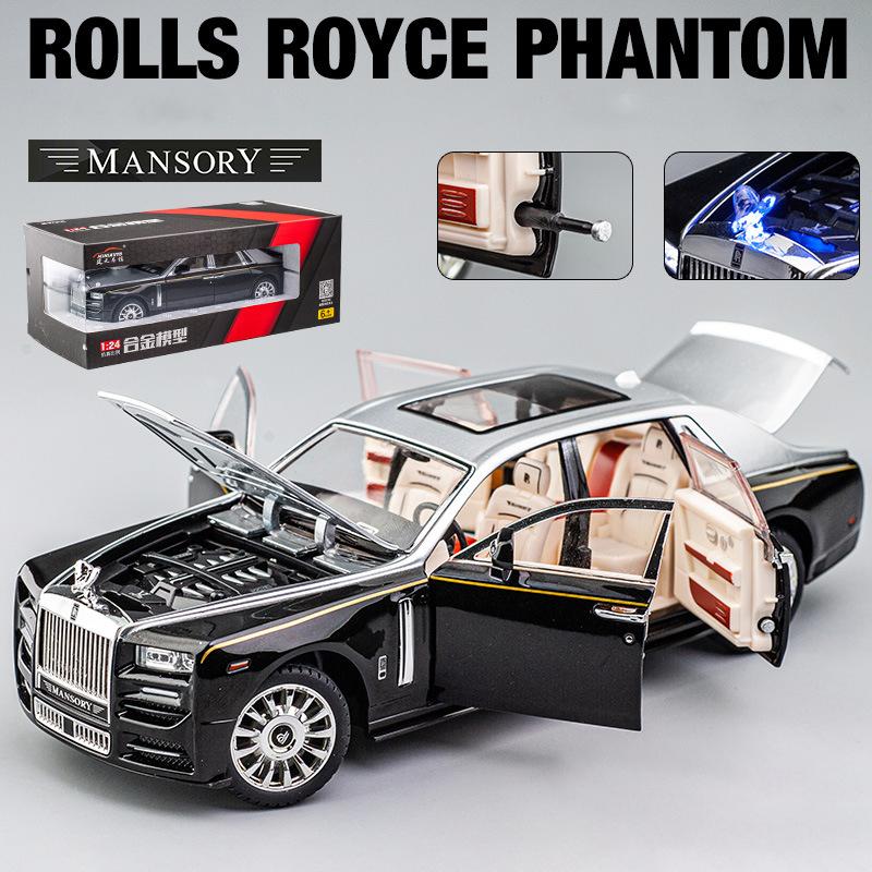 1/24 Rolls-Royce Phantom модель автомобиля, игрушечный автомобиль из цинкового сплава с откидной спинкой, металлическая модель автомобиля для литья под давлением со звуком и светом для детей, подарок для мальчиков и девочек