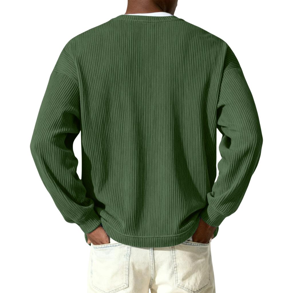 Мужской пуловер из рубчатого трикотажа с длинным рукавом и воротником на пуговицах