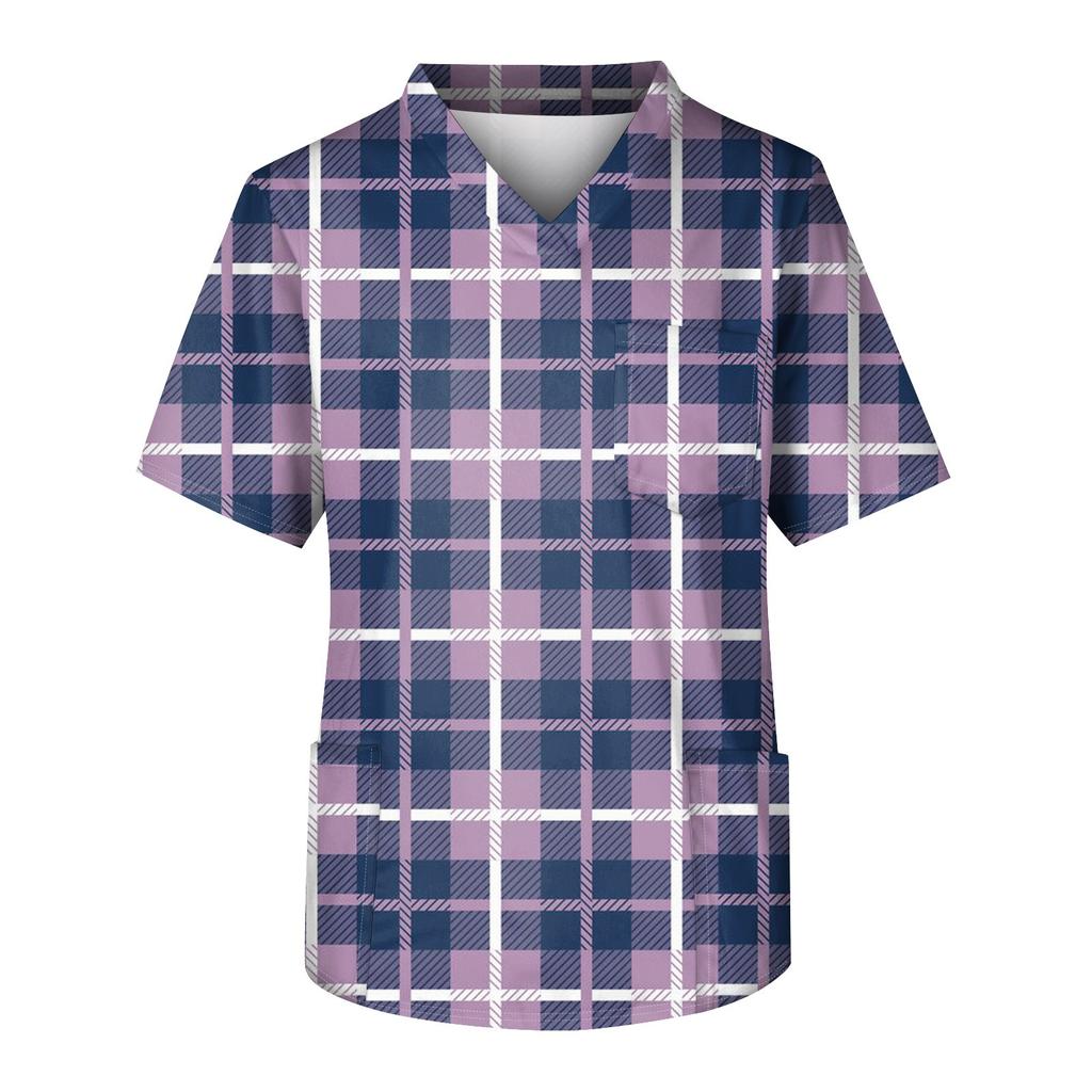 Мужская рабочая блузка с короткими рукавами и v-образным вырезом с принтом, топ с нагрудным карманом