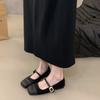 Flat Bottom Square Head Splicing Mary Jane Single Shoes Women's Shoes 2024 New Spring, Autumn and Winter French Retro Suede Evening Shoes