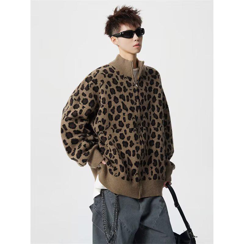 Американский модный мужской ретро-кардиган в леопардовый принт - Свободный крой, повседневная верхняя одежда для пары