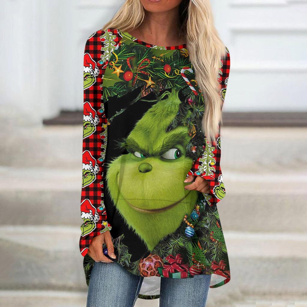 Женская модная повседневная футболка с принтом на плечах, длинным рукавом, круглым вырезом, средней длины