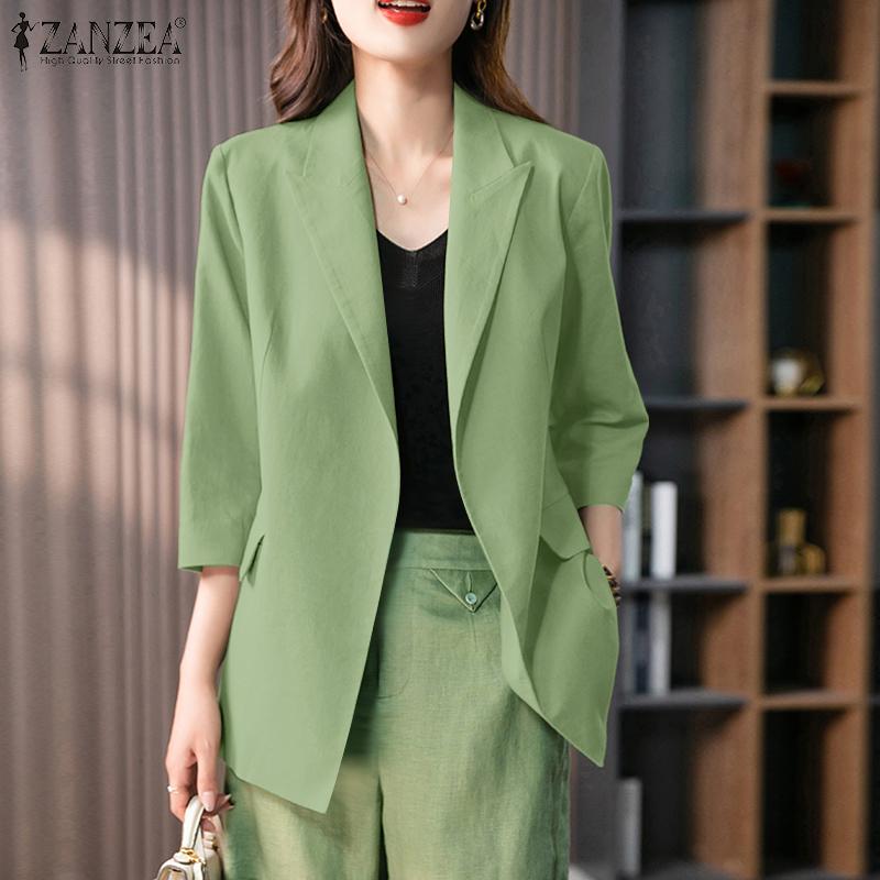 ZANZEA Женская повседневная блузка-кардиган свободного кроя с лацканами и рукавами 3/4