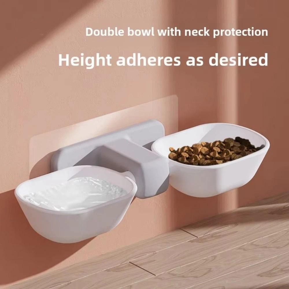 Cute Pet Feeding Bowl Adjustable Height Detachable Cat Food Container Double Bowl Wall Mounted Dog Food Basin Pet Supplies