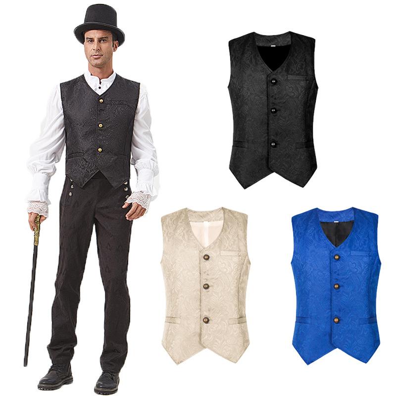 Мужская средневековая одежда Ретро повседневный жилет Хэллоуин смокинг куртка Средневековый костюм Без рукавов Лацкан Джентльмен Вечеринка Ренессанс Фрак