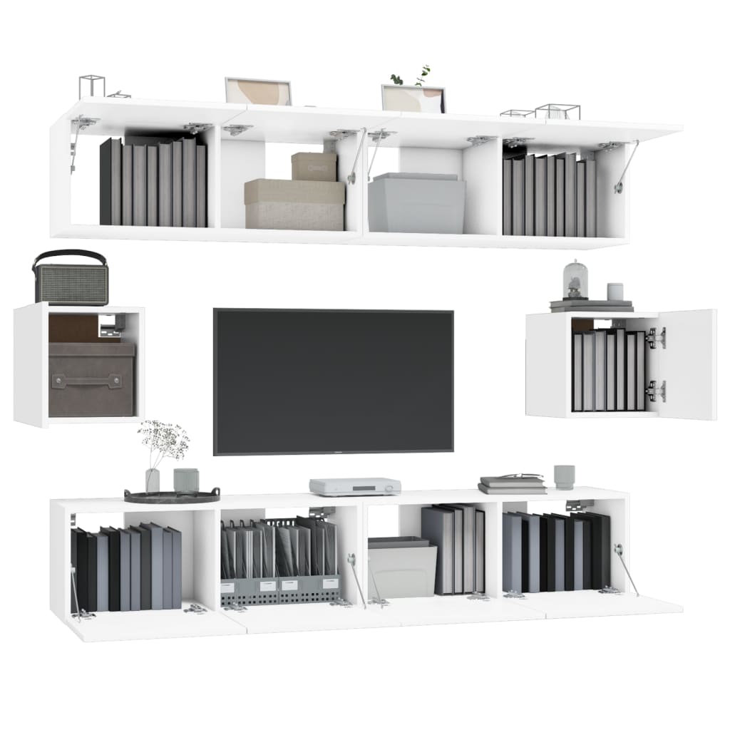 6 piece TV cabinet set white particleboard