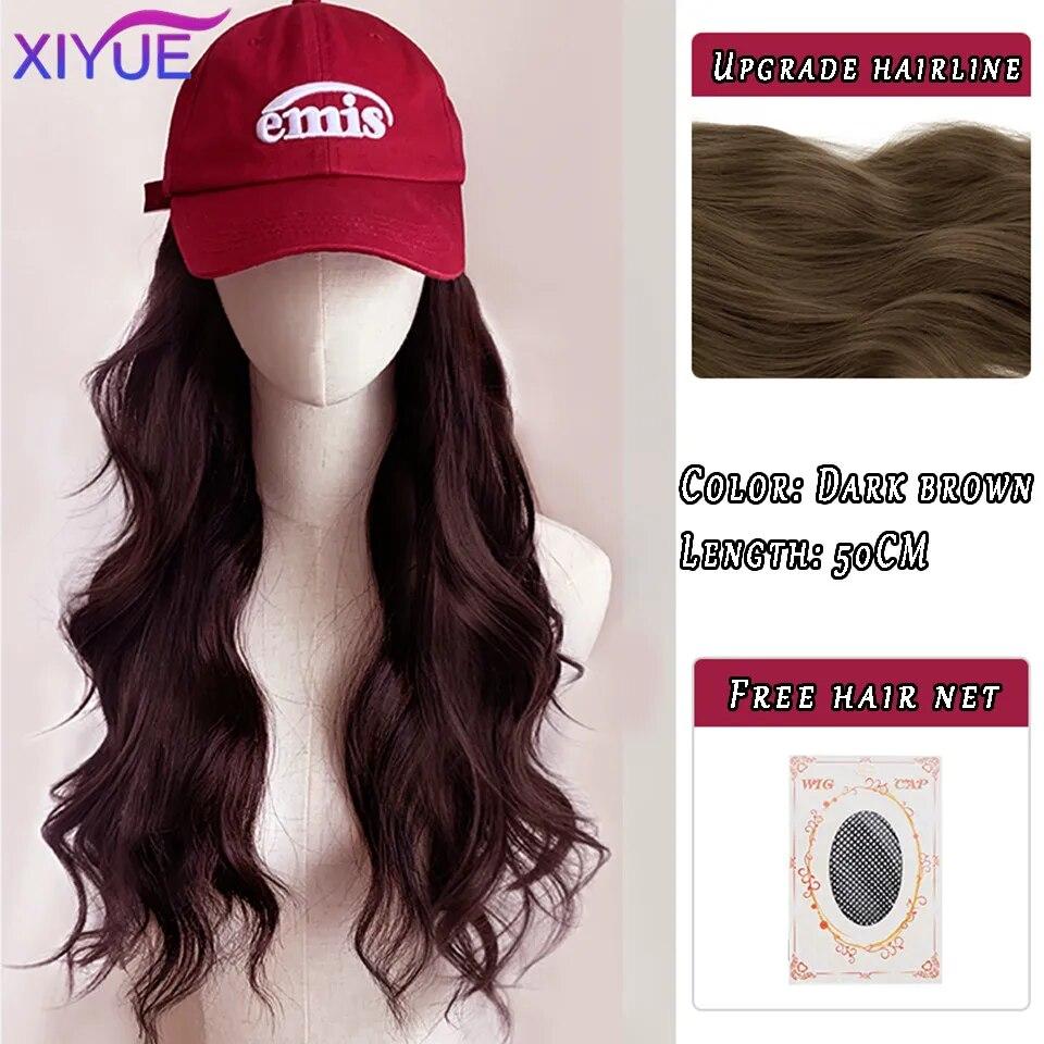 Шляпа, парик, женские длинные волосы, цельный, женская мода, ленивые, слегка вьющиеся волосы, бейсболка, парик, полное покрытие головы