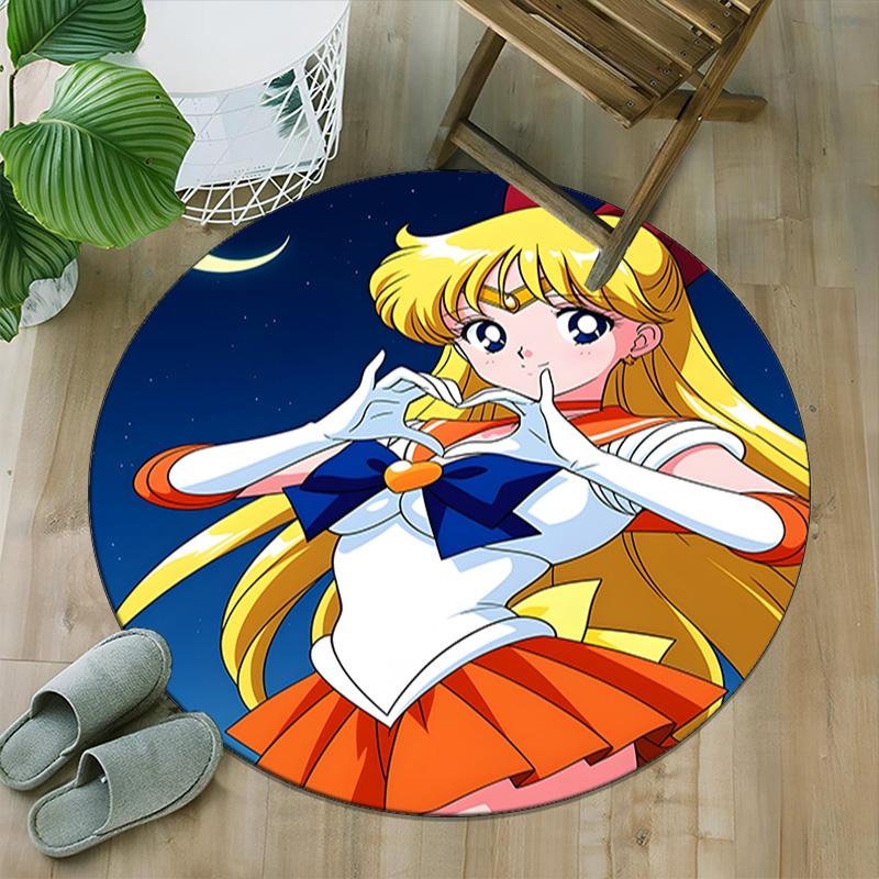 1pc Sailor Moon Carpet, Round Rug, Comfortable, Suitable for Entryways, Living Rooms, Office, And Bedrooms, Christmas Decoration