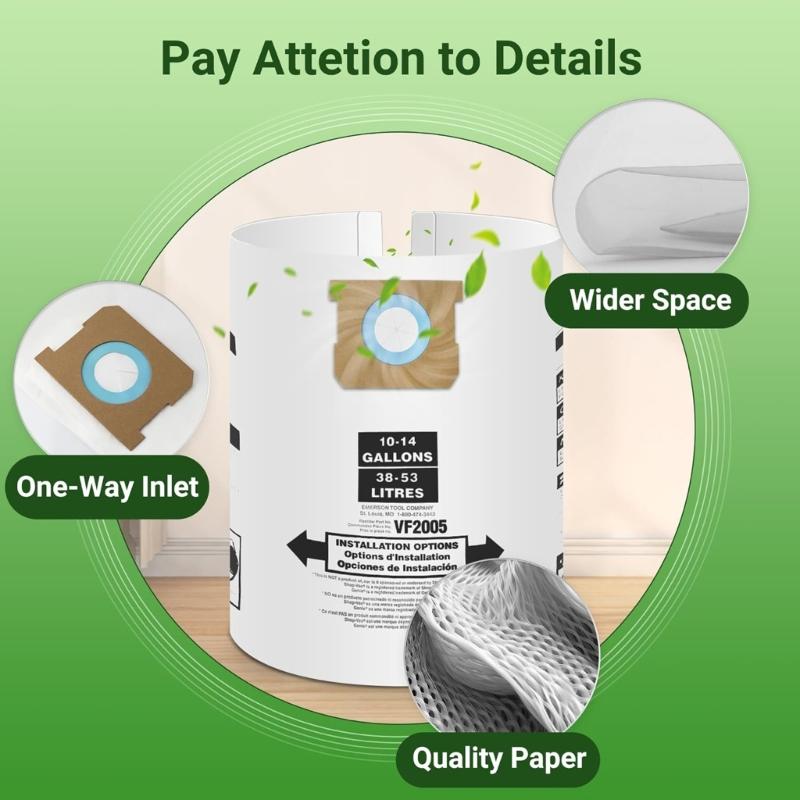 Dry Vacuum Cleaner Replacement Bags 10-14 Gallon Capacity Paper Dust Bags Disposable Collection Filter Bags Enduring